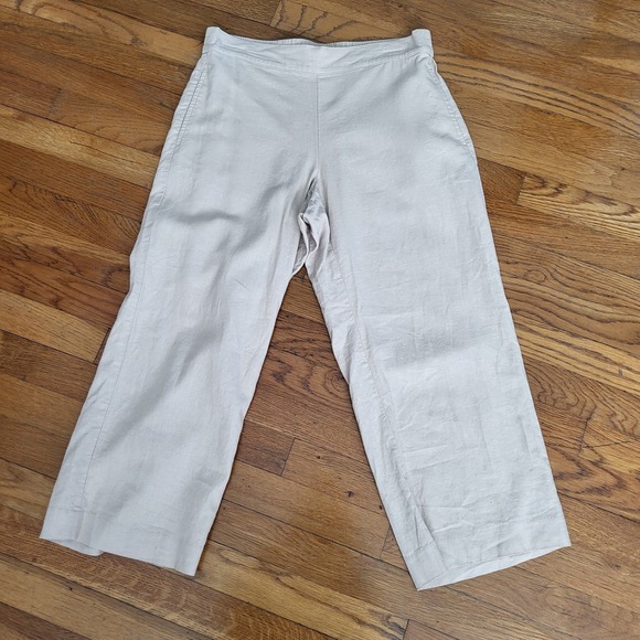 Ann Taylor Factory Beige Cropped Pull on Pants Linen Blend Pockets Medium Petite - Picture 6 of 10